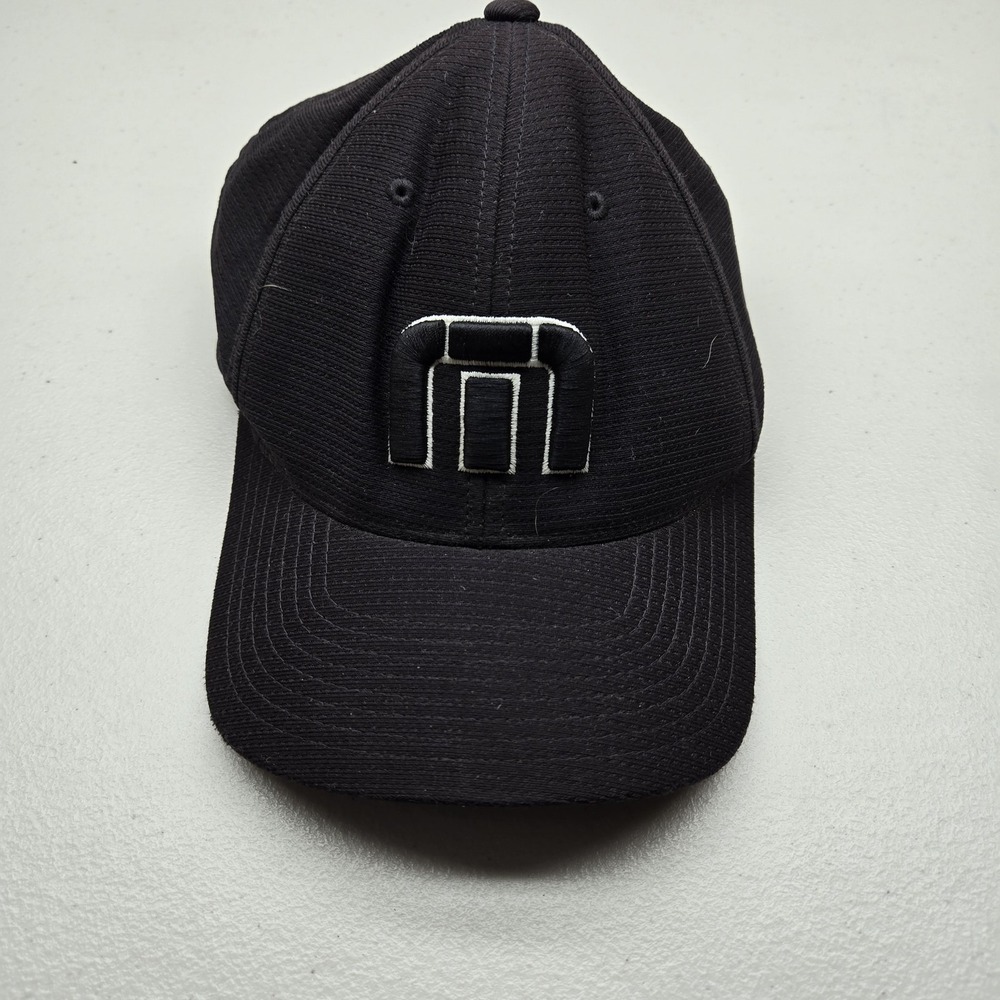 Travis Mathew Baseball Cap L-XL Black Curved Fitted Embroidered Logo Block